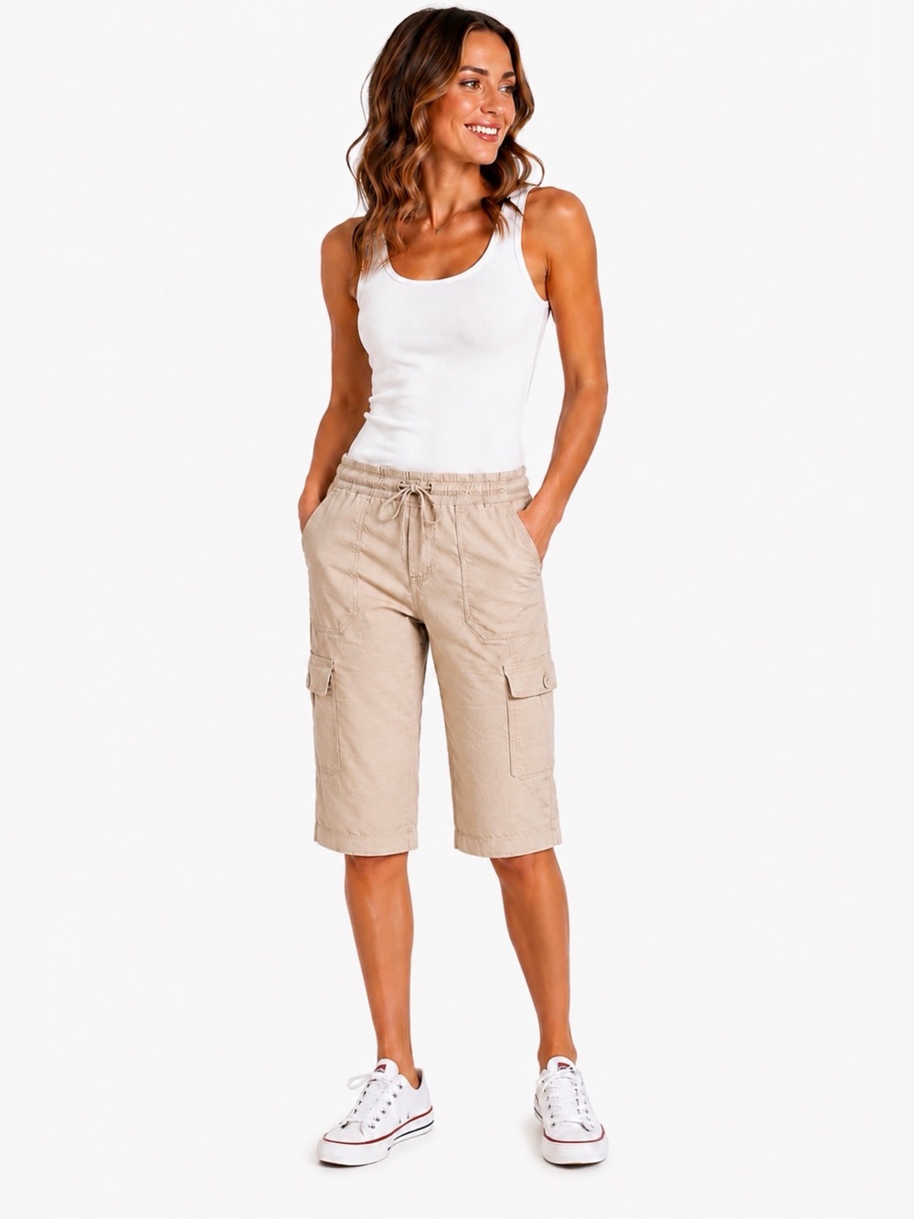 UNIONBAY Beige Drawstring Crop Cargo Shorts Juniors - 2 pack